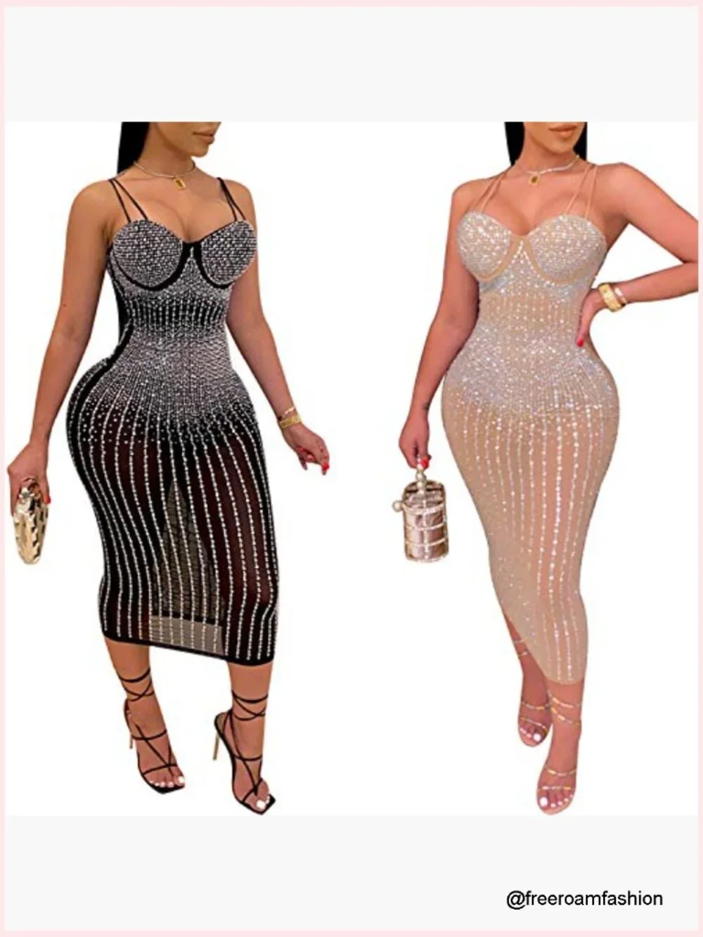 Long Sleeve Birthday Dress Sexy Rhinestone Bodycon Midi Dress - Picture 4 of 6